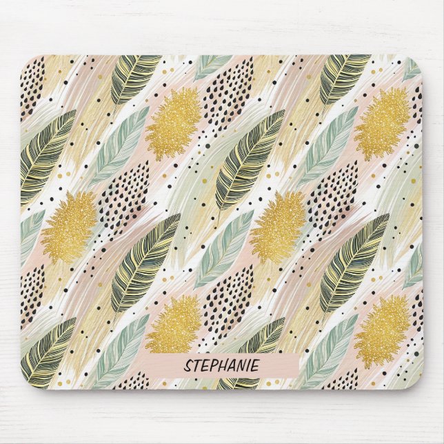 Elegant Feather & Abstract Brushstroke Seamless Mouse Mat (Front)