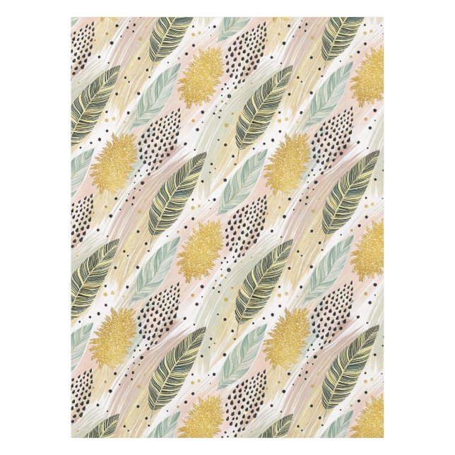 Elegant Feather & Abstract Brushstroke Seamless Tablecloth (Front)