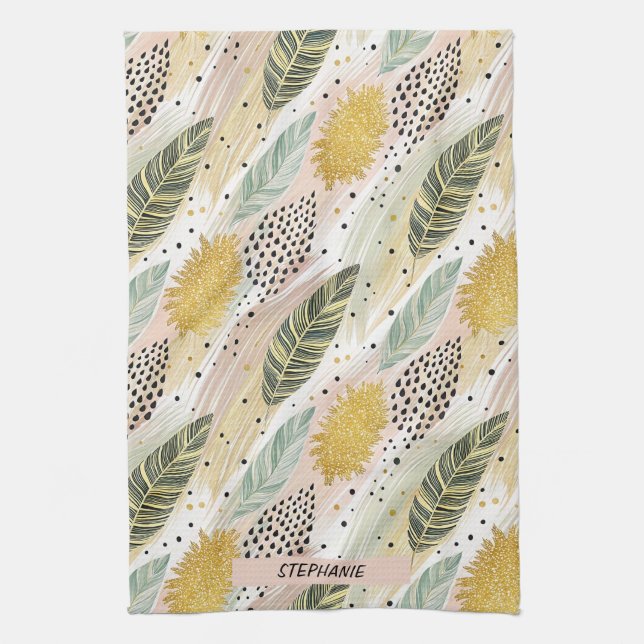 Elegant Feather & Abstract Brushstroke Seamless Tea Towel (Vertical)