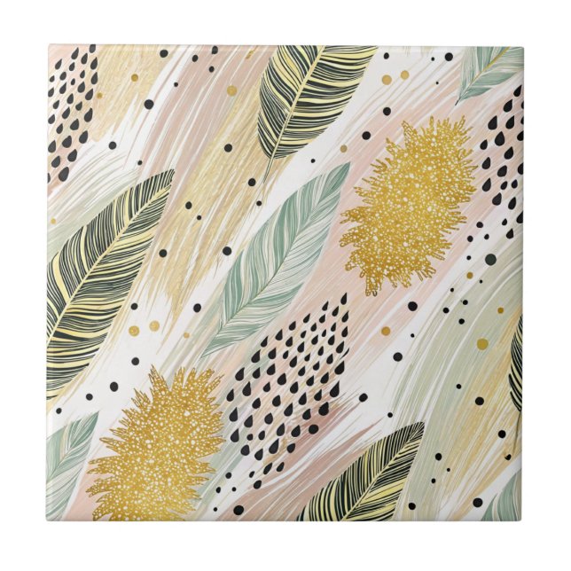 Elegant Feather & Abstract Brushstroke Seamless Tile (Front)