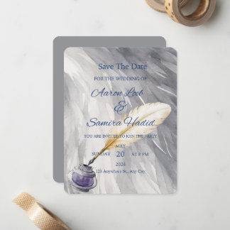 Elegant Feather Calligraphy Save the Date Card