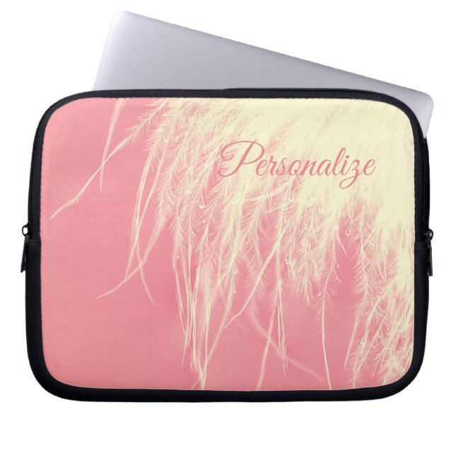 Elegant feather cream pink laptop sleeve (Front)