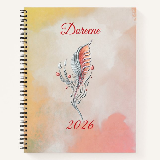 Elegant Feather Floral Watercolour Spiral Notebook (Front)