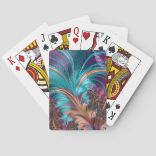Elegant Feather Fractal Brilliant Purple Teal Playing Cards