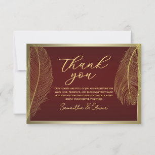 Elegant Feather Red Thank You Card Luxury Event