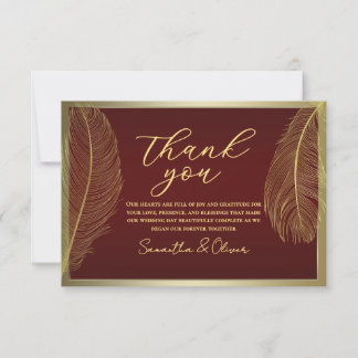Elegant Feather Red Thank You Card  Luxury Event