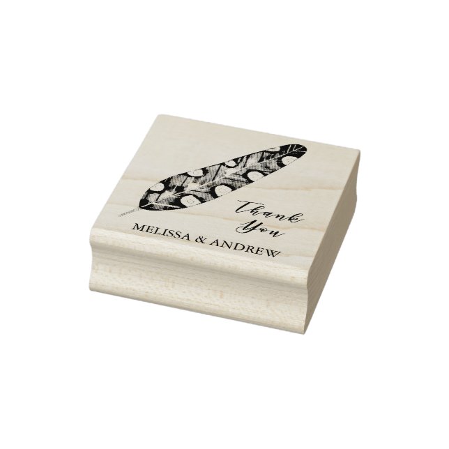 Elegant Feather - Thank You - Personalised Rubber Stamp (Stamp)