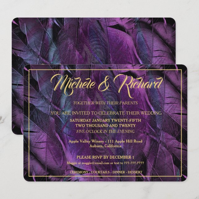 Elegant Feathered Wedding Invitation (Front/Back)