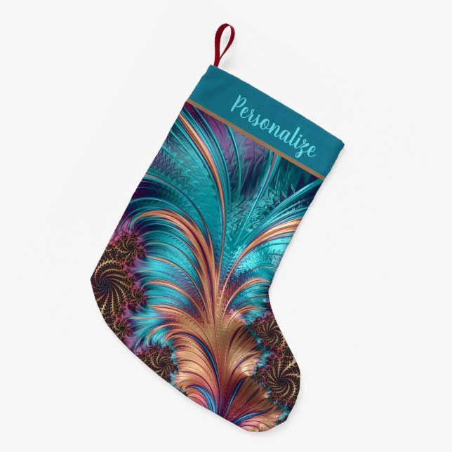 Elegant Feathers Gold Lilac Christmas Holiday Small Christmas Stocking (Front (Hanging))