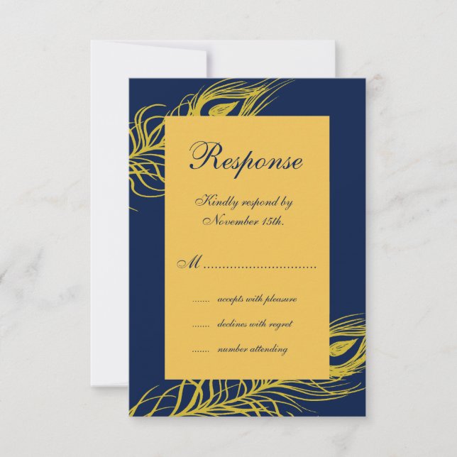 Elegant Feathers on Navy RSVP (Front)