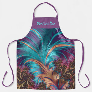 Elegant Feathers Purple Teal Abstract Personalised Apron