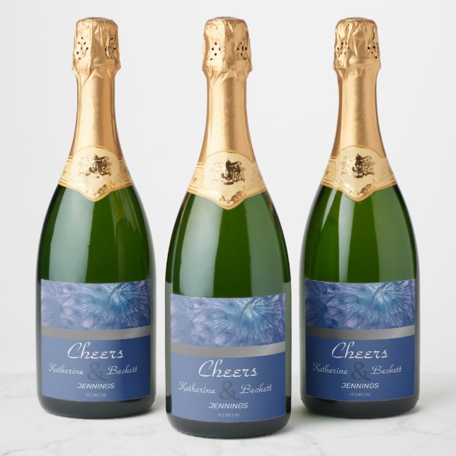 Elegant Feathers Wedding Invitation Sparkling Wine Label (Bottles)