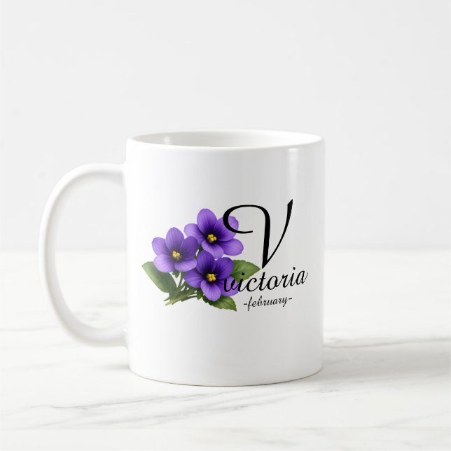 Elegant February Violet Monogram – Victoria Coffee Mug (Left)