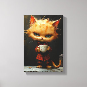 Elegant Feline with a Coffee - Sophisticated Cat Canvas Print