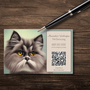 Elegant Feline with QR Code Business Card