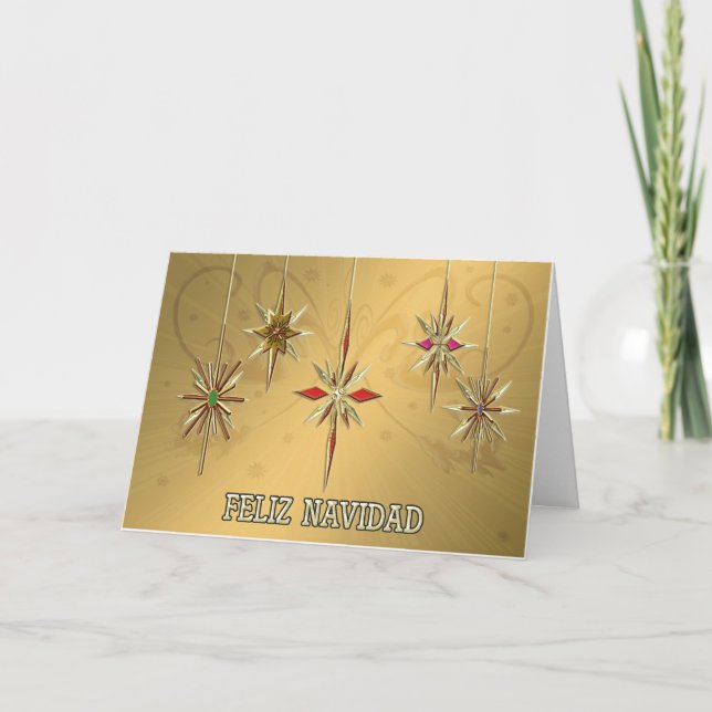 Elegant Feliz Navidad card with ornaments (Front)