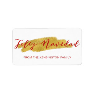 Elegant Feliz Navidad Gold Foil Brush Script Label