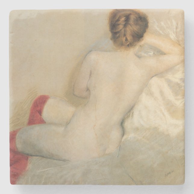 Elegant Female Beauty with Red Stockings Stone Coaster (Front)