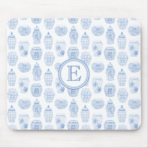 Elegant Female Blue And White Ginger Jar Monogram Mouse Mat