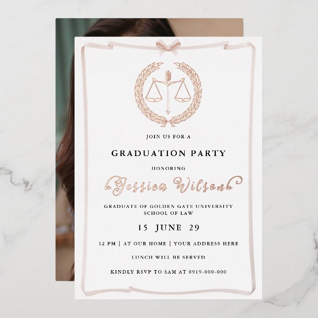 Elegant Female Law School Graduation Photo (Front/Back)