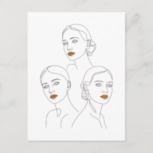 Elegant Female Line Art Trio, Minimalist Female Postcard