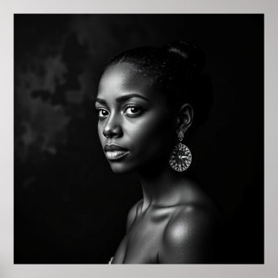 Elegant Female Portrait – Charcoal Black & White A Poster
