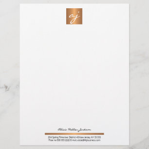 Elegant feminine black white copper gold monogram custom letterhead