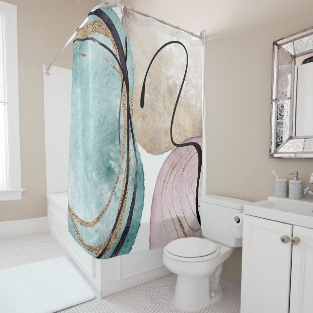 elegant feminine boho pastel stylish shower curtain (In Situ)