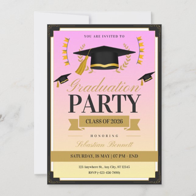 Elegant feminine Cap graduation invitation  (Front)