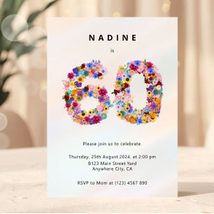 Elegant Feminine Chic Floral 60th Birthday Invitation