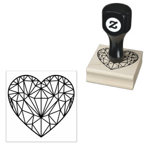 Elegant Feminine Crystal Geometric Line Heart  Rubber Stamp