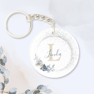 Elegant Feminine Floral Bouquet Monogram Key Ring