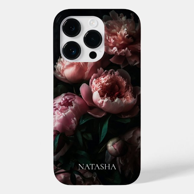 Elegant Feminine Floral Pink Peonies Custom Name Case-Mate iPhone Case (Back)