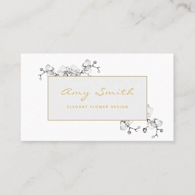 Elegant, Feminine, Floral White Orchid Dream Business Card (Front)