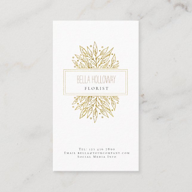 Elegant Feminine Gold Leaf Design Business Card (Front)