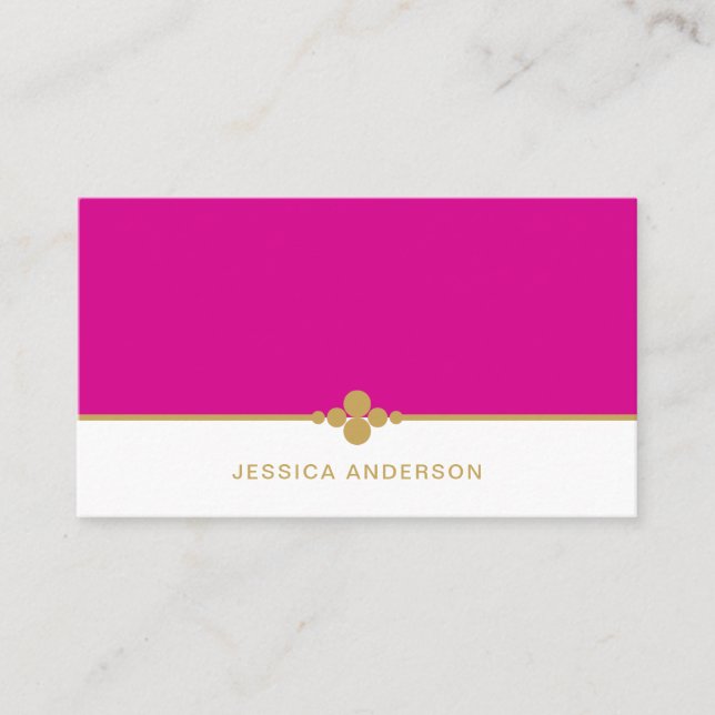 Elegant Feminine Hot Pink Gold Dots  Business Card (Front)
