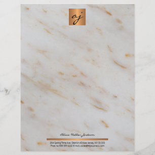 Elegant feminine marble copper gold monogrammed custom letterhead