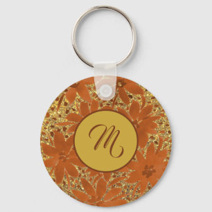 Elegant Feminine Monogrammed Gold Sparkle Key Ring