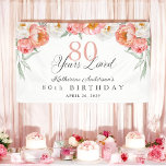 Elegant Feminine Peach Floral 80th Birthday Banner<br><div class="desc">With elegance and charm, this peach, coral, pink and white watercolor floral birthday banner celebrates "80 Years Loved". It's a beautiful sentiment to remind the guest of honour just how much they are loved and admired. The lovely design features beautiful corner bouquets of peach and ivory white watercolor peonies and...</div>