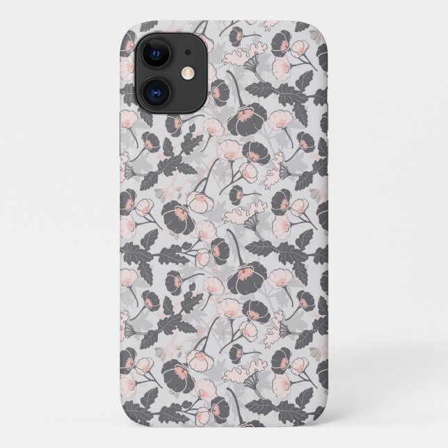 Elegant Feminine Pink Grey Layered Flowers Case-Mate iPhone Case (Back)
