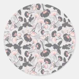 Elegant Feminine Pink Grey Layered Flowers Classic Round Sticker