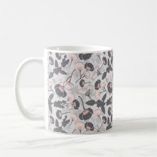Elegant Feminine Pink Grey Layered Flowers Coffee Mug
