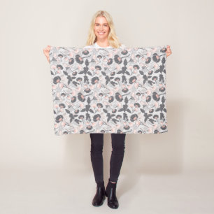 Elegant Feminine Pink Grey Layered Flowers Fleece Blanket