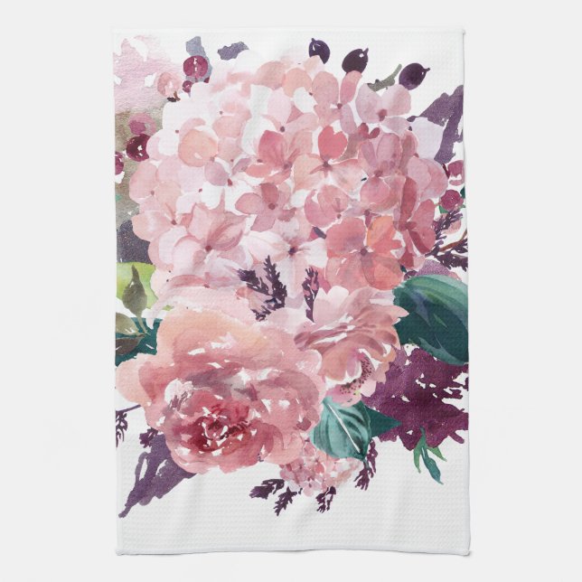 Elegant Feminine Pink Watercolor Floral Tea Towel (Vertical)
