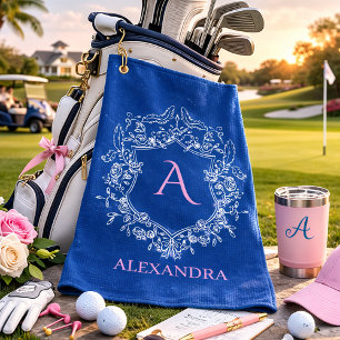 Elegant Feminine Preppy Classic Crest Monogram Golf Towel