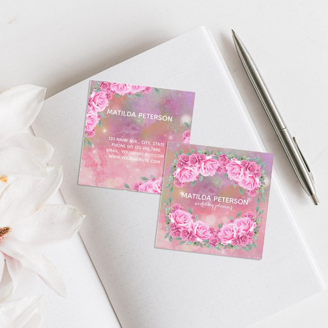 Elegant Feminine Romantic Pink Roses Arrangement  Square Business Card (Creator Uploaded)