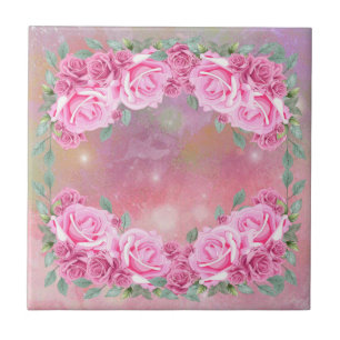 Elegant Feminine Romantic Pink Roses Arrangement Tile