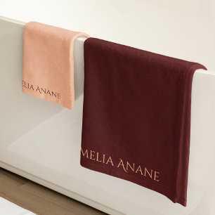 Elegant Feminine Typography Dark Red & Blush Pink  Bath Towel Set