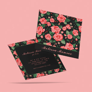 Elegant Feminine Vintage Roses Black Botanical Square Business Card