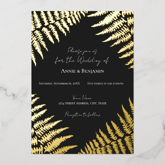 Elegant Fern Design Wedding Foil Invitation (Front)
